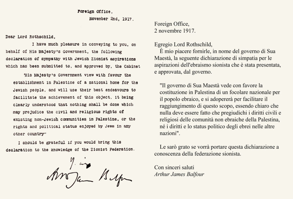 Dichiarazione di Balfour tra Israele e Palestina.
